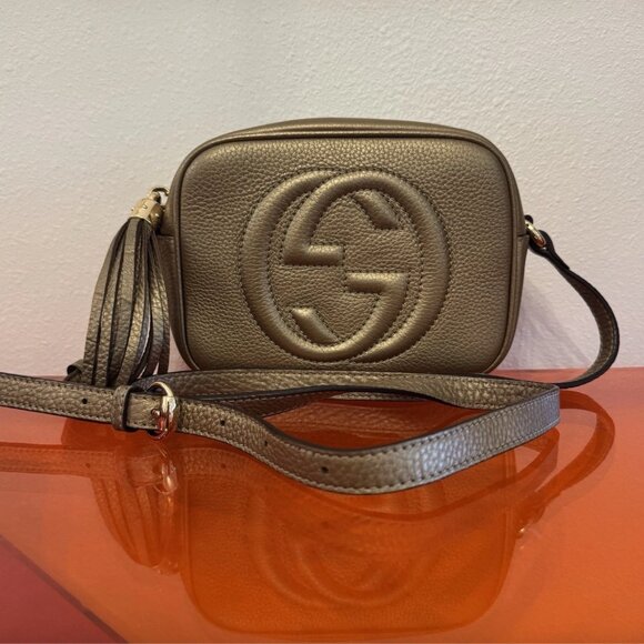Gucci Soho Disco Crossbody Bag Leather Small Gold - Picture 1 of 16